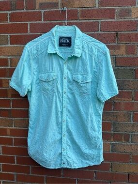 Buckle Black Tailored Fit XL Mint Green Textured Snap Front Shirt Men's XL
